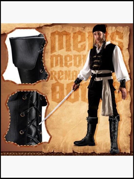 Medieval Renaissance Boots Viking Gothic Faux Leather High Tube Men\'s Halloween